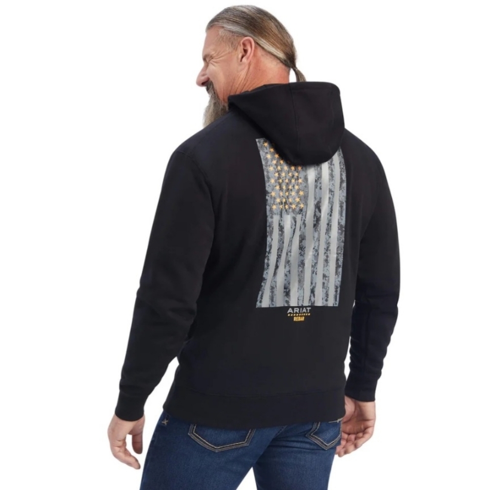 New Ariat Rebar Workwear Reflective Flag Full Zip Hoodie Mens Sz Small Black